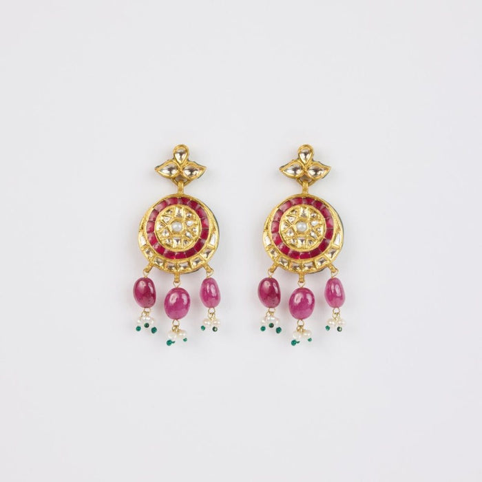 Jadau earrings of rubies and polki with ruby drops